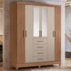 Guarda Roupa Casal Espelho 6P 165 cm Aruba Carvalho Fendi Friso Moval
