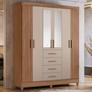 Guarda Roupa Casal Espelho 6P 165 cm Aruba Carvalho Fendi Friso Moval
