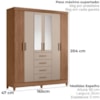 Guarda Roupa Casal Espelho 6P 165 cm Aruba Carvalho Fendi Friso Moval