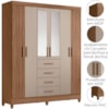 Guarda Roupa Casal Espelho 6P 165 cm Aruba Carvalho Fendi Friso Moval