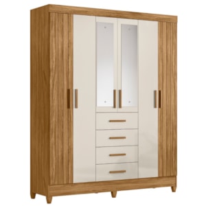 Guarda Roupa Casal Espelho 6P 165 cm Aruba Freijo Off White Friso Moval