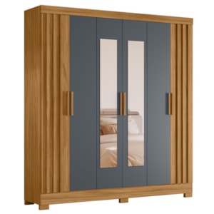 Guarda Roupa Casal Espelho 6P 195 cm Valenca Freijo Cinza Moval