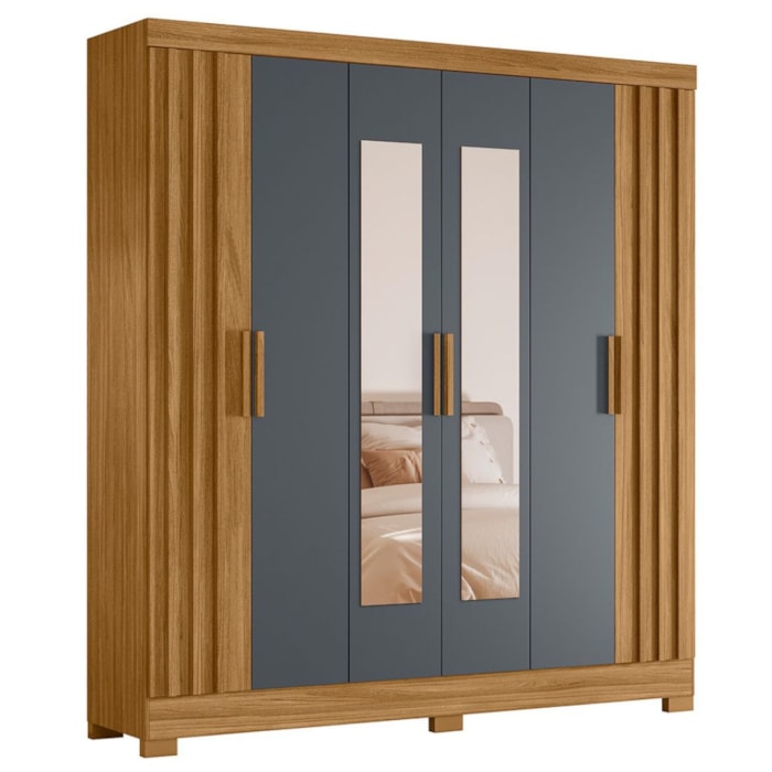 Guarda Roupa Casal Espelho 6P 195 cm Valenca Freijo Cinza Moval