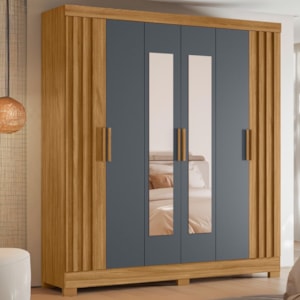Guarda Roupa Casal Espelho 6P 195 cm Valenca Freijo Cinza Moval