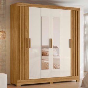 Guarda Roupa Casal Espelho 6P 195 cm Valenca Freijo Off White Moval