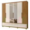 Guarda Roupa Casal Espelho 6P 240 cm Amazonas Freijo Off White Moval