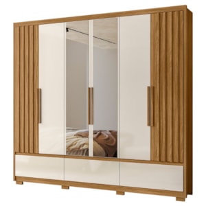 Guarda Roupa Casal Espelho 6P 240 cm Amazonas Freijo Off White Moval
