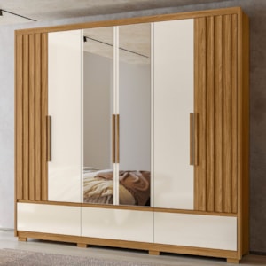Guarda Roupa Casal Espelho 6P 240 cm Amazonas Freijo Off White Moval