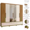Guarda Roupa Casal Espelho 6P 240 cm Amazonas Freijo Off White Moval
