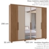 Guarda Roupa Casal Espelho 6P 260 cm Araguaia Carvalho Fendi Moval
