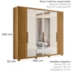 Guarda Roupa Casal Espelho 6P 260 cm Araguaia Freijo Off White Moval