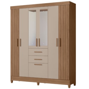 Guarda Roupa Casal Espelho 7P 165 cm Malta Carvalho Fendi Friso Moval