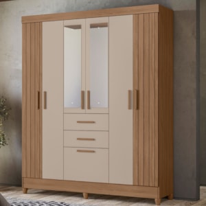 Guarda Roupa Casal Espelho 7P 165 cm Malta Carvalho Fendi Friso Moval