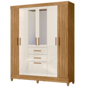Guarda Roupa Casal Espelho 7P 165 cm Malta Freijo Off White Friso Moval