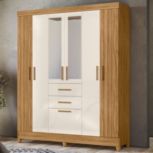Guarda Roupa Casal Espelho 7P 165 cm Malta Freijo Off White Friso Moval