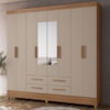Guarda Roupa Casal Espelho 8P 204 cm Florida Carvalho Fendi Moval