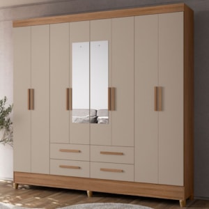 Guarda Roupa Casal Espelho 8P 204 cm Florida Carvalho Fendi Moval