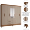 Guarda Roupa Casal Espelho 8P 204 cm Florida Carvalho Fendi Moval