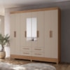 Guarda Roupa Casal Espelho 8P 204 cm Florida Carvalho Fendi Moval