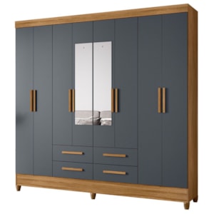 Guarda Roupa Casal Espelho 8P 204 cm Florida Freijo Cinza Moval