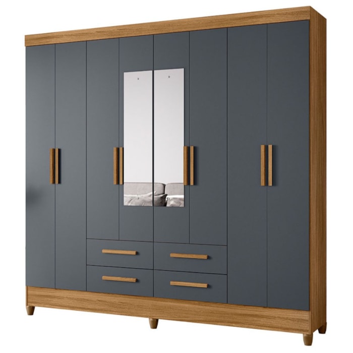 Guarda Roupa Casal Espelho 8P 204 cm Florida Freijo Cinza Moval
