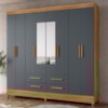 Guarda Roupa Casal Espelho 8P 204 cm Florida Freijo Cinza Moval