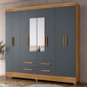 Guarda Roupa Casal Espelho 8P 204 cm Florida Freijo Cinza Moval