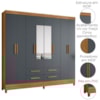 Guarda Roupa Casal Espelho 8P 204 cm Florida Freijo Cinza Moval