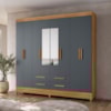 Guarda Roupa Casal Espelho 8P 204 cm Florida Freijo Cinza Moval