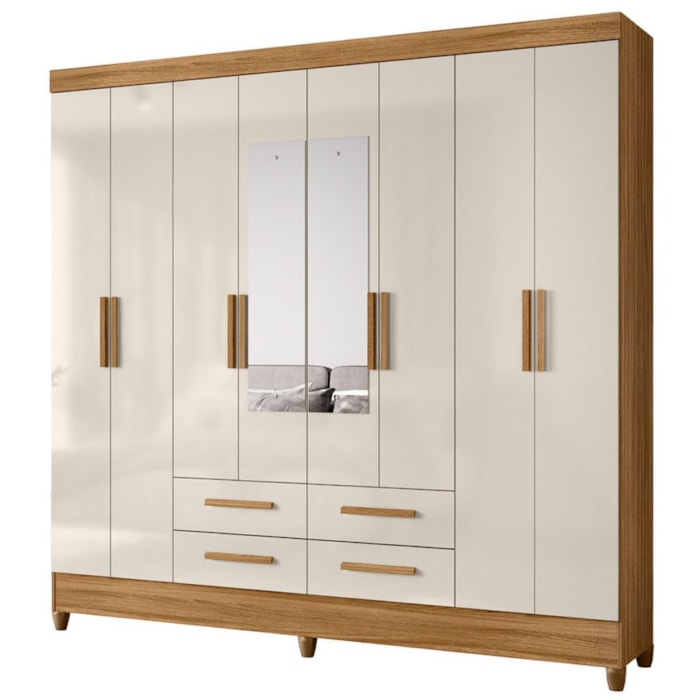 Guarda Roupa Casal Espelho 8P 204 cm Florida Freijo Off White Moval