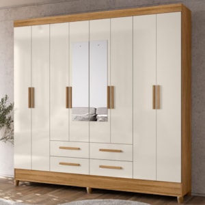 Guarda Roupa Casal Espelho 8P 204 cm Florida Freijo Off White Moval