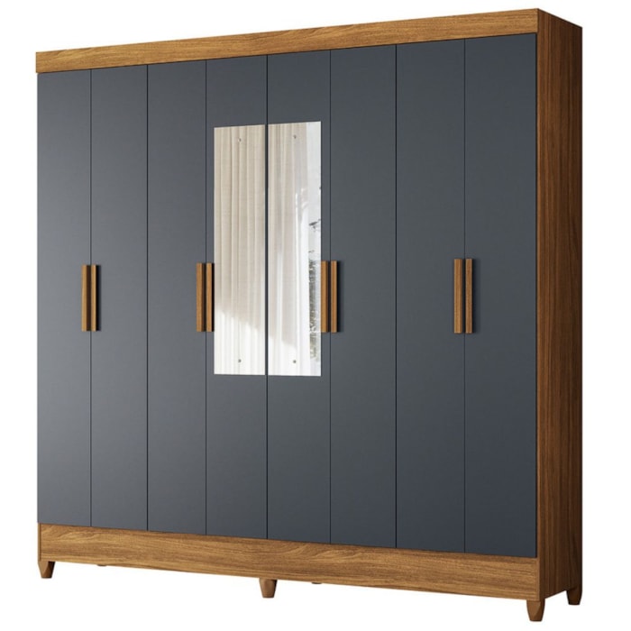 Guarda Roupa Casal Espelho 8P 204 cm Marajo Freijo Cinza Moval