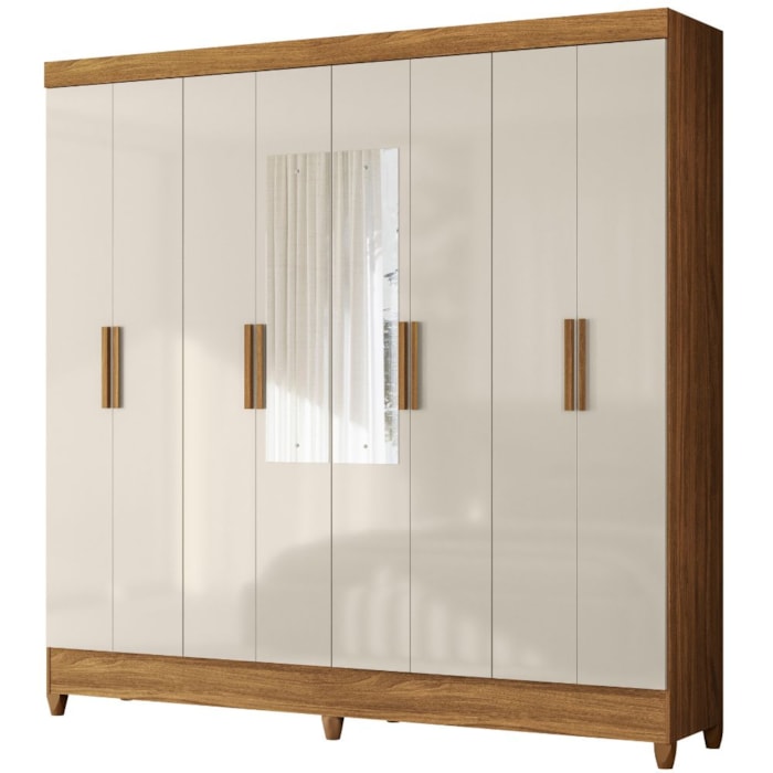 Guarda Roupa Casal Espelho 8P 204 cm Marajo Freijo Off White Moval