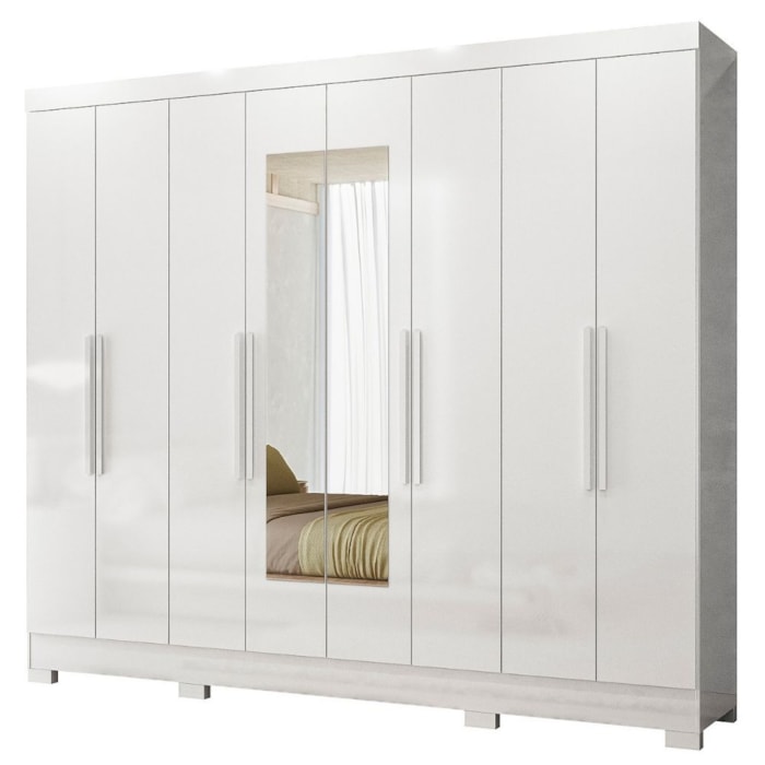 Guarda Roupa Casal Espelho 8P 236 cm Diplomata Branco Moval