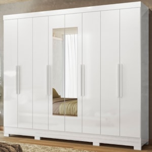 Guarda Roupa Casal Espelho 8P 236 cm Diplomata Branco Moval