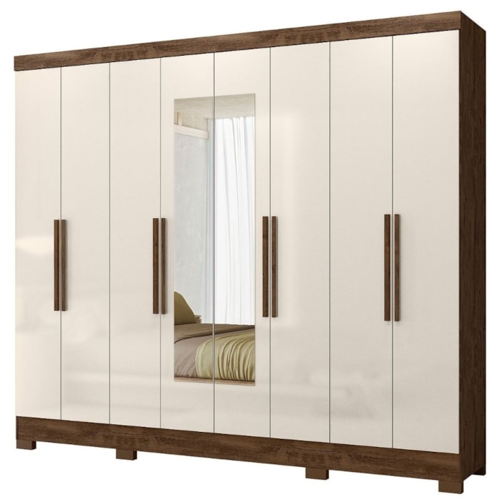Guarda Roupa Casal Espelho 8P 236 cm Diplomata Castanho Wood Off White Moval