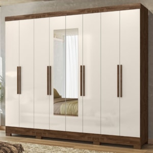 Guarda Roupa Casal Espelho 8P 236 cm Diplomata Castanho Wood Off White Moval
