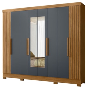 Guarda Roupa Casal Espelho 8P 236 cm Diplomata Freijo Cinza Friso Moval