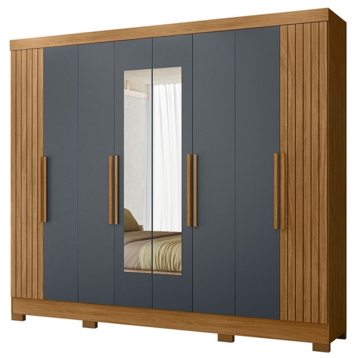 Guarda Roupa Casal Espelho 8P 236 cm Diplomata Freijo Cinza Friso Moval