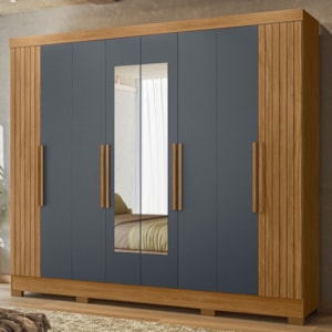 Guarda Roupa Casal Espelho 8P 236 cm Diplomata Freijo Cinza Friso Moval