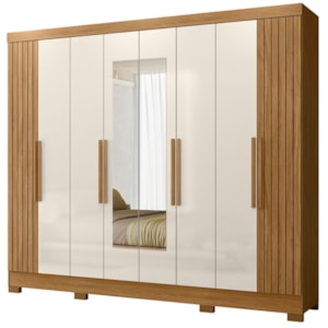 Guarda Roupa Casal Espelho 8P 236 cm Diplomata Freijo Off White Friso Moval