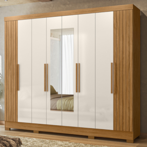 Guarda Roupa Casal Espelho 8P 236 cm Diplomata Freijo Off White Friso Moval