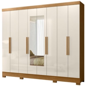 Guarda Roupa Casal Espelho 8P 236 cm Diplomata Freijo Off White Moval