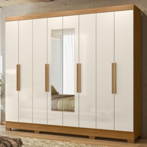 Guarda Roupa Casal Espelho 8P 236 cm Diplomata Freijo Off White Moval