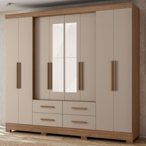 Guarda Roupa Casal Espelho 8P 237 cm San Lorenzo Carvalho Fendi Moval