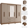 Guarda Roupa Casal Espelho 8P 237 cm San Lorenzo Carvalho Fendi Moval