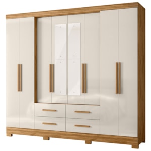 Guarda Roupa Casal Espelho 8P 237 cm San Lorenzo Freijo Off White Moval