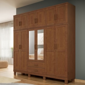 Guarda Roupa Casal Madeira Macica Taeda 12 Portas 225 cm 1242C Castanho Festra