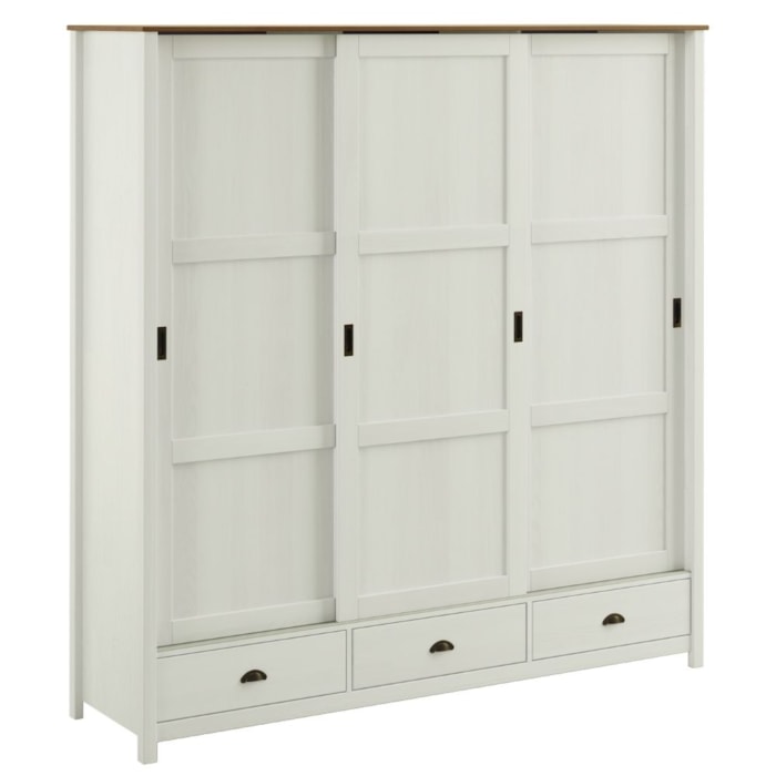 Guarda Roupa Casal Madeira Macica Taeda 3 Portas De Correr 195 cm 9179 Branco Freijo Festra