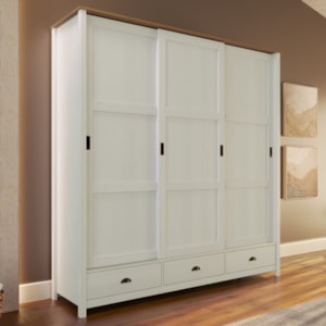 Guarda Roupa Casal Madeira Macica Taeda 3 Portas De Correr 195 cm 9179 Branco Freijo Festra